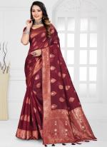 Top Dyed Silk Maroon Festival Wear Weaving Saree